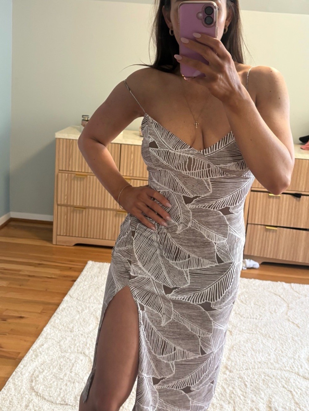Windsor Taupe & White Strapless Leaf-Print Bodycon Dress - Picture 3 of 9
